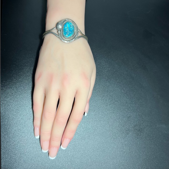 Vtg Signed Rose Lincoln Morenci Turquoise Sterling Silver Native American Cuff